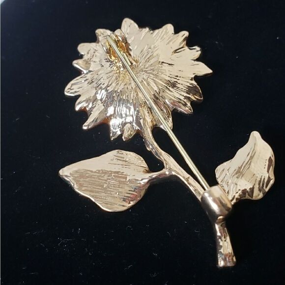 SUNFLOWER Enameled & Embellished Brooch Pin - Picture 4 of 6